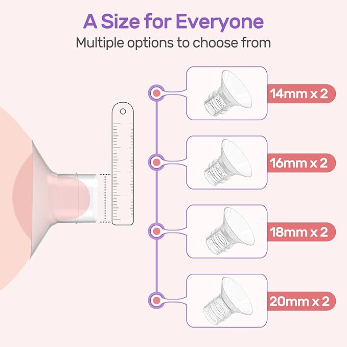 Nuliie 8PCS Silicone Flanges Insert Replacement Kit, Flange Sizing Kit 14/16/18/20mm for 24mm Flange/Shield Breast Pumps, Pumping Essential Kit for Moms