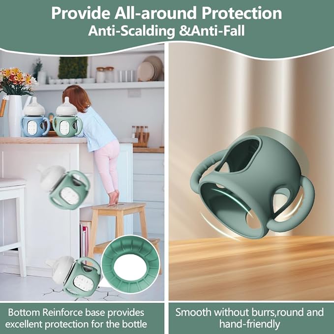 4 Pack Silicone Sleeves for Avent Natural Glass Bottles, Anti Breakage Bottle Protector with Handle, Compatible Philips Avent Glass Natural Bottle 4 oz, Not for Infant Use