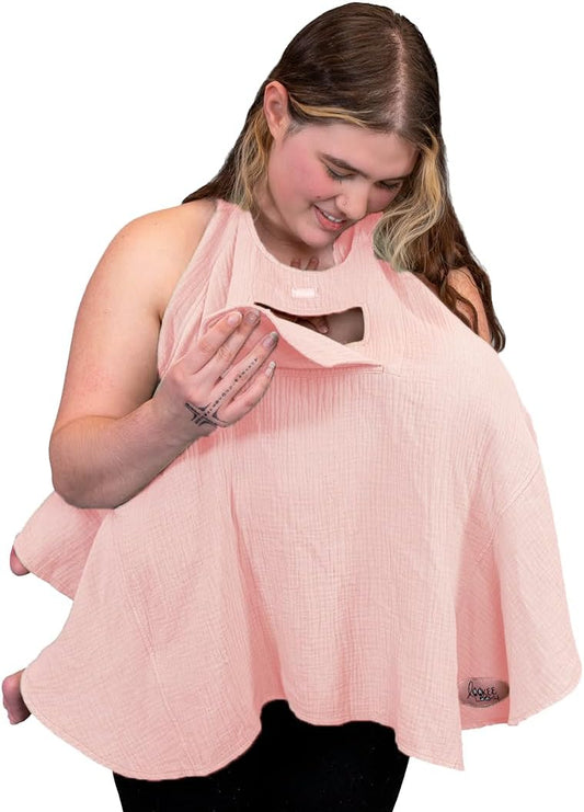 Muslin Nursing Cover for Baby Breastfeeding –Peekaboo Window -100% Breathable Cotton Privacy Nursing Shawl - Multiuse Apron for Moms