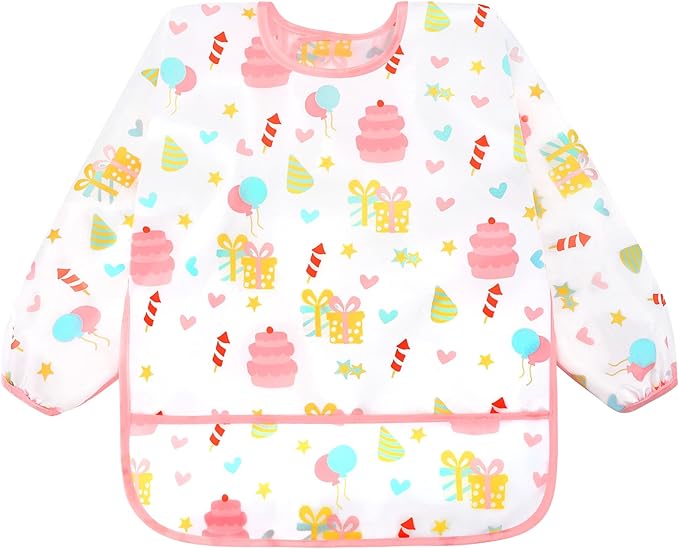 Accmor 5 Pack Long Sleeve Bibs, Baby Smock Waterproof Sleeved Bib Smock for Baby Toddler 6-36 Months