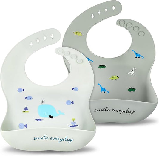 Accmor Silicone Baby Bibs, Waterproof Soft Bibs for Baby Girls Boys Feeding Eating, Silicone Baby Bibs with Large Pocket