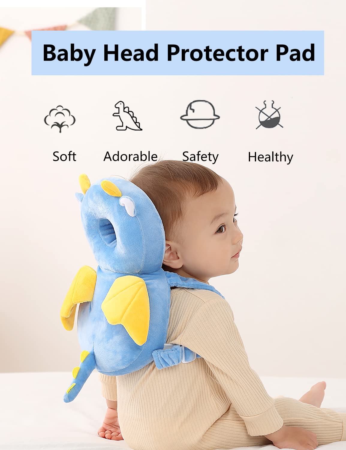 JunNeng Toddler Baby Head Protector Backpack for Toddler Walker with Knee Pads&Anti-Slip Socks, Frog
