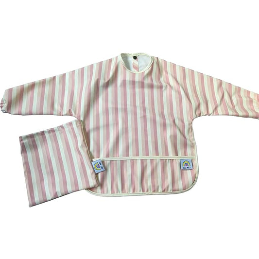 ARI MES Long Sleeves Waterproof Baby Bibs for Eating - Pink Stripes, Large- Wearable, Coverall for Toddler, Long Sleeve Bib, Smock Apron for Feeding - Applicable for 6-72 Months