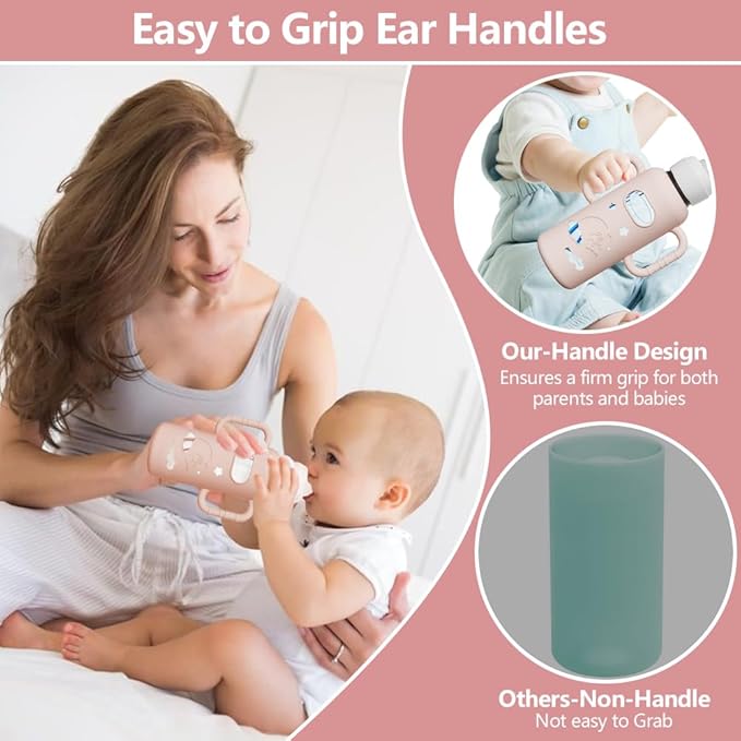 2 Pack Silicone Sleeves for Dr Brown's Glass Bottles, Drop Protection Bottle Sleeves with Handles, Anti Breakage Baby Bottle Protector Compatible with Dr. Brown's Newborn Glass Bottles,8 oz