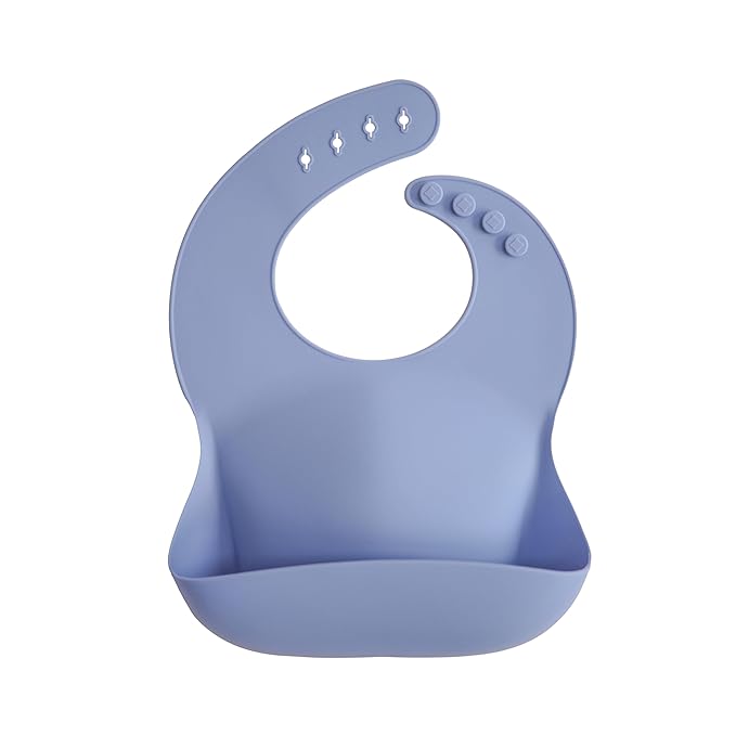 mushie Silicone Baby Bib | Adjustable Fit Waterproof Bibs (Powder Blue)