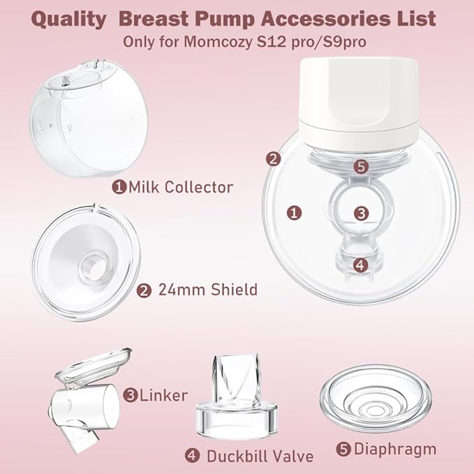 One Full Set Milk Collector Cup 27mm Only Compatible with Momcozy S12 Pro/S9 Pro Breast Pump NOT for S9/S12, S12 Pro/S9 Pro Wearable Breast Pump Replacement Parts with 27mm Flange