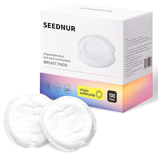 Disposable Nursing Pads, SEEDNUR Breast Pads for Leaking Milk 100 Count, 0.04cm Ultra-Thin, Ultra-Absorbent, No Shedding, Individually, Soft & Breathable Nipple Pads Breastfeeding Essentials for Moms