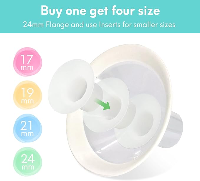 17mm 19mm 21mm Flange Inserts (6 PCS) Compatible with Lansinoh/Medela/Spectra Breast Pump, and 24mm Flange Shields (2 PCS), Replacement Pump Parts, Pump Flanges, Breast Pump Accessories