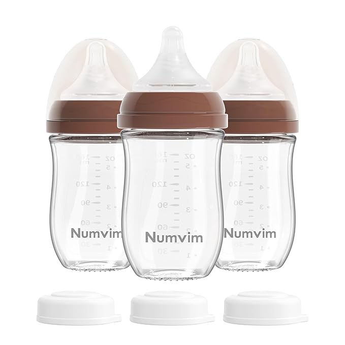 Natural Glass Baby Bottles Gentle & Extra Slow Flow, Newborn Breastfeeding Bottle with Anti Colic Nipple for 0 Months Babies, 3 Packs (Brown (5 Ounce), 1 Count (Pack of 3))