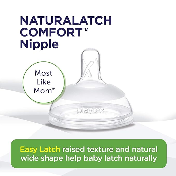 Playtex Baby NATURALATCH Comfort Wide Neck Nipples for Babies 0+ Months, Slow Flow (2 Count), Feeding Essentials for Newborn and Breastfeeding Babies