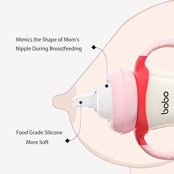 YOHKOH Natural PPSU Baby Bottle with Natural Response Nipple, Newborn Anti-Colic Baby Bottles with Handle, Wide Neck Mushroom Cap Baby Bottle (8.8oz (Pack of 2), Red)