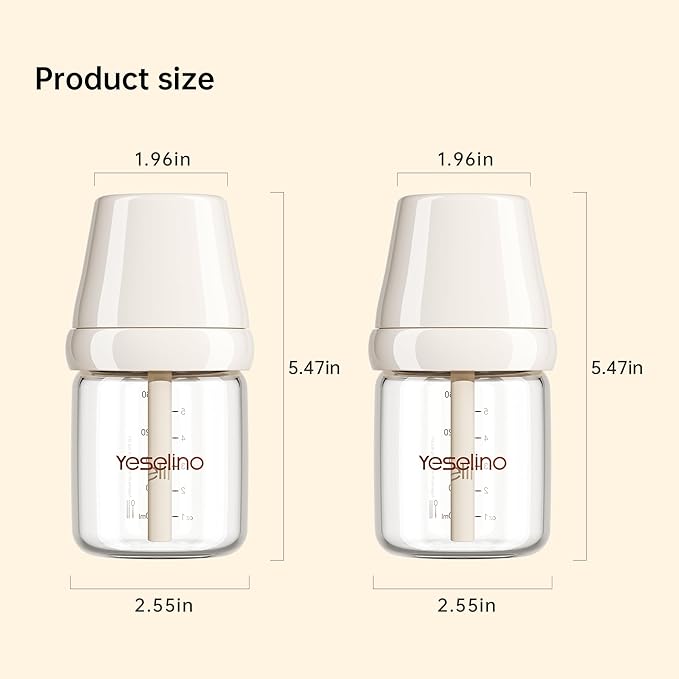 Natural Nursing Glass Baby Bottle - with Anti-Colic Vent System - BPA-Free, 5.4 oz/160ml with Medium Flow Nipple, 0-6 Months, 2 Pack (Includes 4pcs Nipples)
