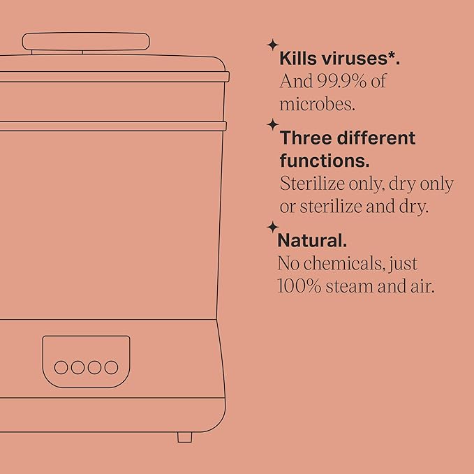 Tommee Tippee Electric Steam Sterilizer and Dryer & Natural Start 14 Piece Baby Bottle, Travel Bottle Warmer & Pacifier Set with Extra Nipples, 2 Formula Dispensers & Bottle Brush, Pink & Clear