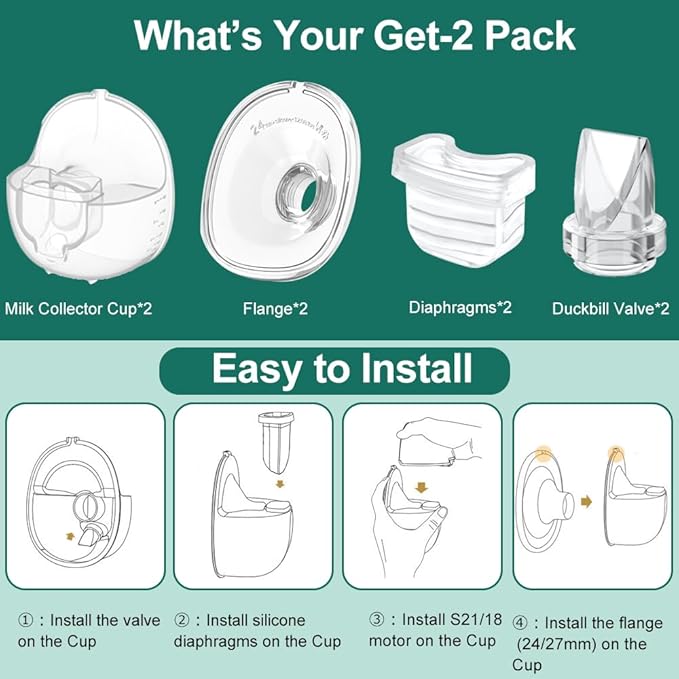 2 Set Full Milk Collector Cup Flange 24mm Compatible with S18/S21/S23 Breast Pump Replacement Accessories,Extra Duckbill Valve&Diaphragm