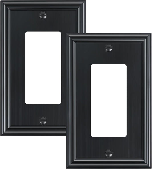 2-Pack Decorator Outlet Cover Plate, Black Decorative Switch Plates and Outlet Covers, Durable Zinc Alloy Wall Plates for Electrical Outlets, Receptacle, GFCI Outlet, Dimmer Switch
