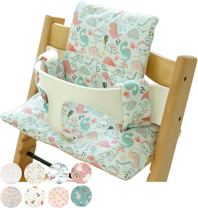 Waterproof & Compatible Stokke Tripp Trapp Cushion Set - Easy to Clean - Made Fabric from Korea - 100% Cotton Stokke Tripp Trapp High Chair Cushion Set (Dino Friends)