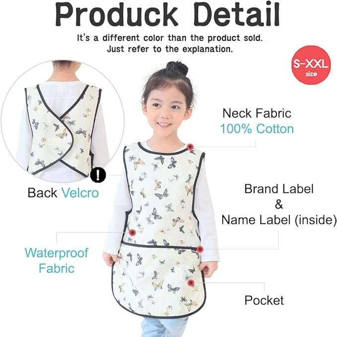 Kids Painting Apron – Waterproof Art Smock for Toddlers & Preschoolers, Messy Play, Baking, Crafts, Cooking, Mealtime
