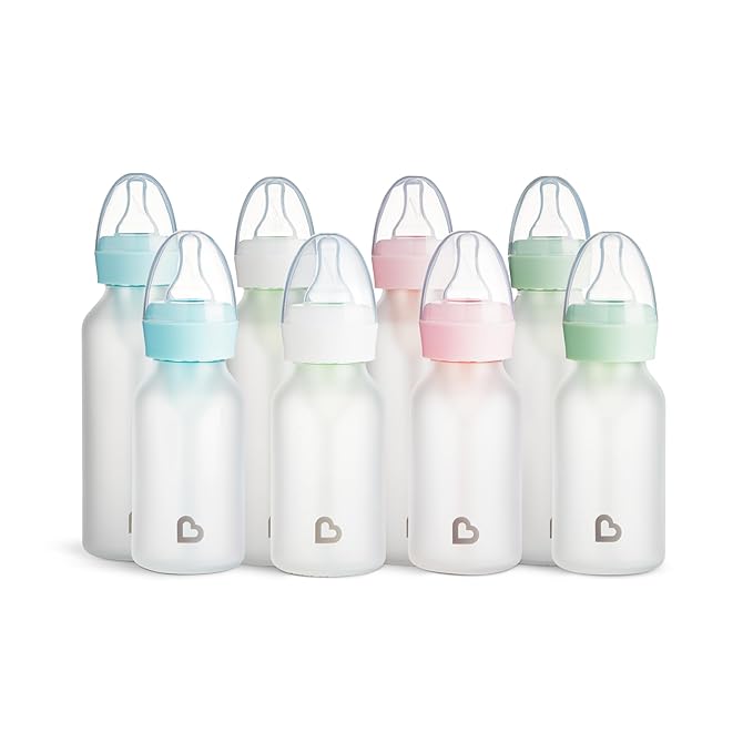 Munchkin Bond Silicone Coated Glass Baby Bottles - Anti-Colic Feeding System with Natural Feel Nipples, 4 Ounce, 2 Pack, White