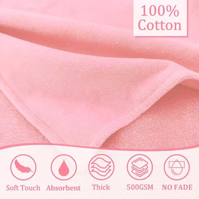 VOOVA & MOVAS Thick Baby Hooded Bath Towel - 100% Cotton,500GSM, 33x31.5 Inches,0-2Years,Super Absorbent Large Towel with Cute Elephant Ears Hood for Newborn, Baby, Infant, Baby Essentials,Pink