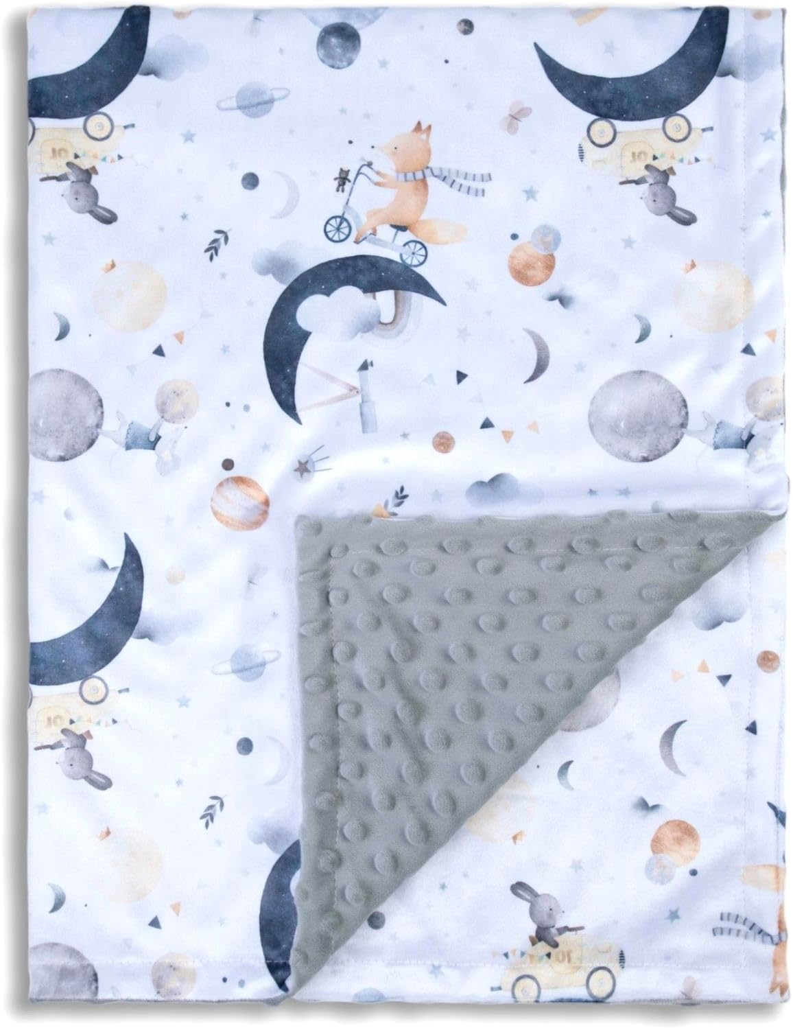 Baby Blankets for Unisex Boys Girls, Super Soft Nursery Minky Blankets, 30 x 40 inch Outer Space Printed Bed Throws Newborn (Planet Fox)