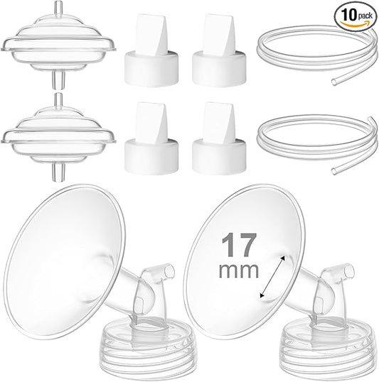 Breast Pump Accessories Kit - 17mm Flange Set Compatible with Spectra S1/S2/Motif Luna, Includes Valves, Tubing & Backflow Protectors