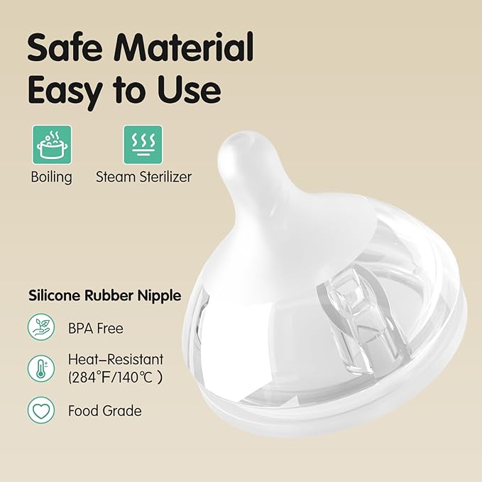 Silicone Bottle Nipples for Natural Baby Bottle, Slow Flow (S), Replacement Bottle Nipple, 1+ Months, 4 Counts