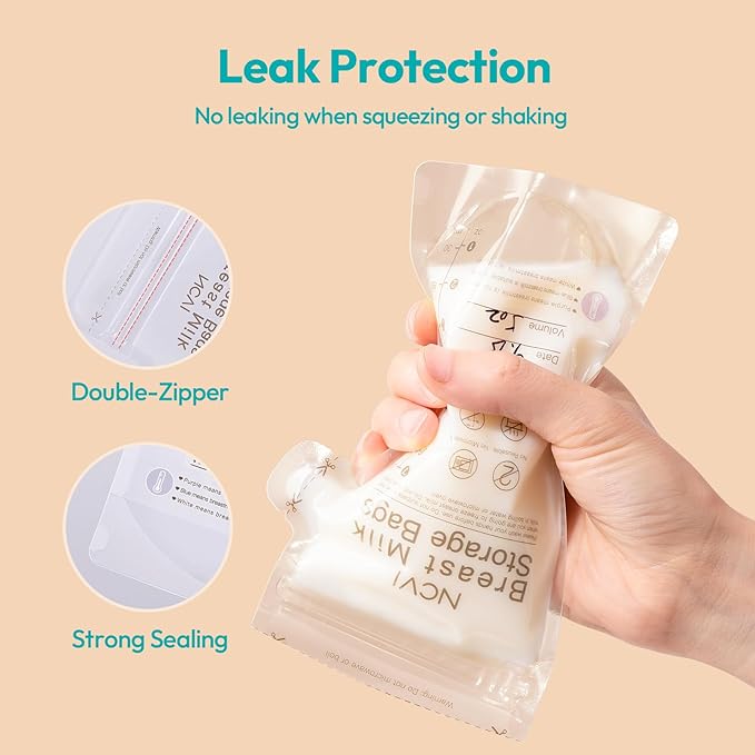 NCVI Breastmilk Storage Bags, 120 Count Milk Storage Bags for Breastfeeding, 7oz Breast Milk Storage Bags with Temp-Sensing, Doubled-Sealed, Hygienically, Self Standing, Easy Pour Spout, BPA Free