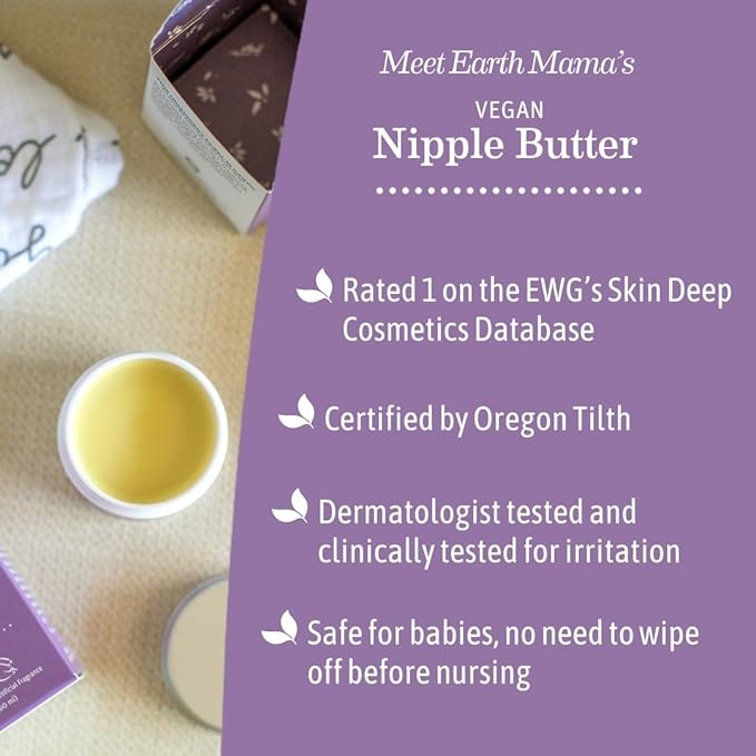 Earth Mama Vegan Nipple Butter | Cruelty-Free Breastfeeding Cream for Nursing Mamas | NO Lanolin, 2-Ounce