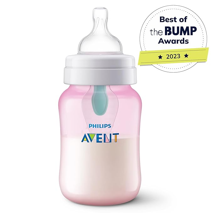 Philips Avent Anti-Colic Baby Bottle with AirFree Vent, 9oz, with Flow 2 Nipples, 1m+, Pink, SCY703/14 (Pack of 24)