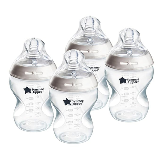 Tommee Tippee Natural Start Anti-Colic 9 oz BPA Free Baby Bottles, 0+ Months, Slow Flow Breast-Like Nipple, Self Sterilizing, Designed for Seamless Transition Between Bottle & Breast, Clear, Pack of 4