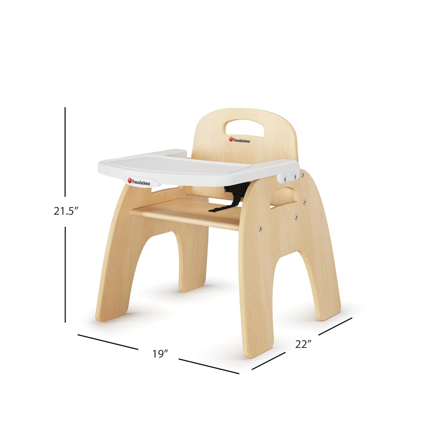 Foundations Easy Serve 11" Wood Feeding Chair for Toddlers, Adjustable Harness, Removable Dishwasher Safe Tray, “No Tip” Base, Baltic Birch Plywood