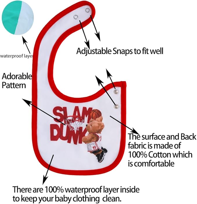 Maiwa 6 Pack Waterproof Cotton Baby Bibs for Girls Boys for Drooling Eating with Snaps