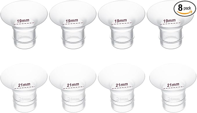 8PCS Flange Inserts 19mm/21mm,Compatible with Momcozy/Medela/Elvie/Spectra/Bellababy/TSRETE/kmaier Breast Pump Replacement Parts,for 24mm Flange/Shield of Most Pumps,Reduce 24mm to Other Size,4pc/size