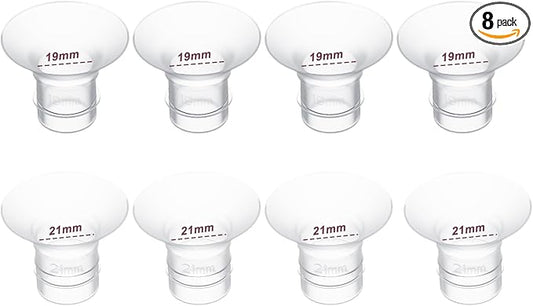 8PCS Flange Inserts 19mm/21mm,Compatible with Momcozy/Medela/Elvie/Spectra/Bellababy/TSRETE/kmaier Breast Pump Replacement Parts,for 24mm Flange/Shield of Most Pumps,Reduce 24mm to Other Size,4pc/size
