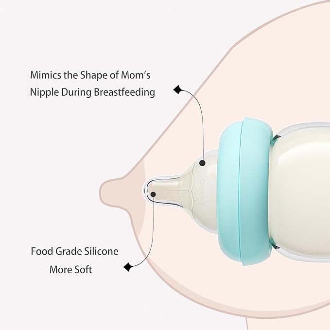 YOHKOH Natural Glass Baby Bottle with Natural Response Nipple, Newborn Anti-Colic Baby Bottles, Wide Neck Mushroom Cap Baby Bottle, Clear (8.8ounce (Pack of 2), Blue1)