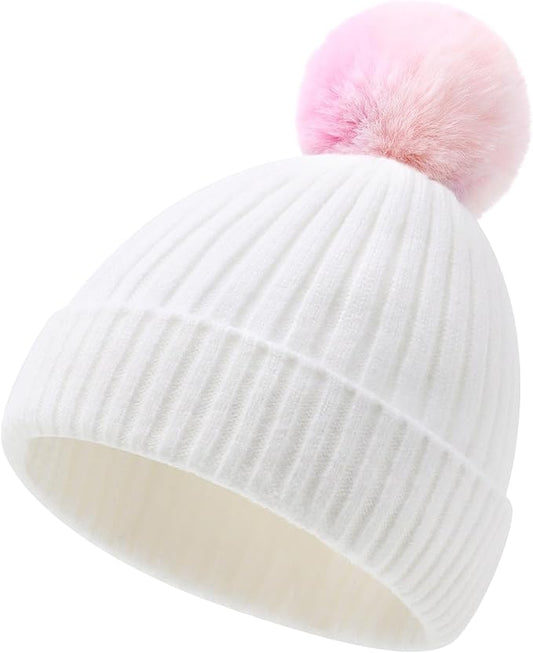 Girls Winter Hat Warm Toddler Beanie with Pom Pom Winter Hats for Baby and Kids