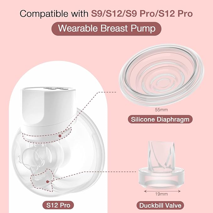14Pack Breast Pump Parts Compatible with momcozy S9 Pro/S12 Pro/S9/S12 Wearable Breastpump, 10Pack Duckbill Valve & 4Pack Silicone Diaphragm Breast Pump Replacement Parts Breastfeeding Essentials Kit