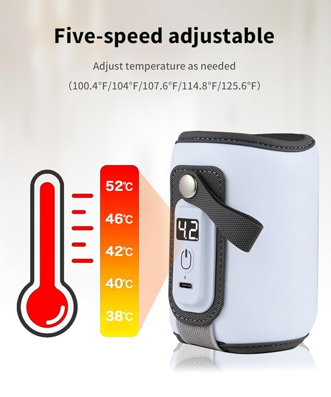 Bottle Warmer, Baby Milk Warmer with 5-Speed Temperature Control, Stable Constant Warming with LED Display, USB Powered with 18W Adapter, Suitable for Home and Travel (Blue-us)