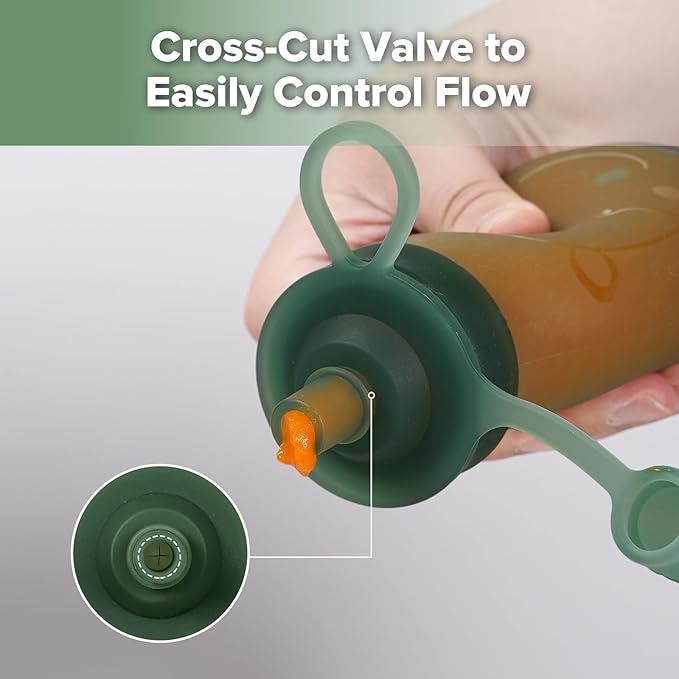 haakaa Hippo Wide Opening Silicone Goody Pouch – Reusable Pouches for Toddlers, Baby Food Pouches with Wide Opening for Easy Fill & Clean, Perfect for Purees & Smoothies, 9oz, 2 Pack, (Pea Green)