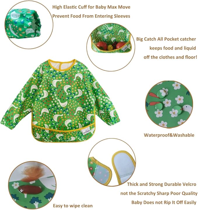 2 Pack Baby Bibs for Boy,Baby Bibs for Eating,Mess Proof Baby Bib,Full Sleeve Bib,Waterproof Bib for Toddlers