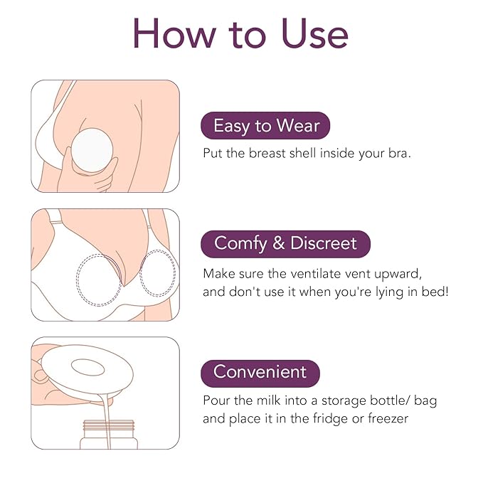 Milk Collector for Breastfeeding, Breast Shell & Milk Catcher, Reusable Silicone Sore Nipples Breast Milk Saver 2PCS