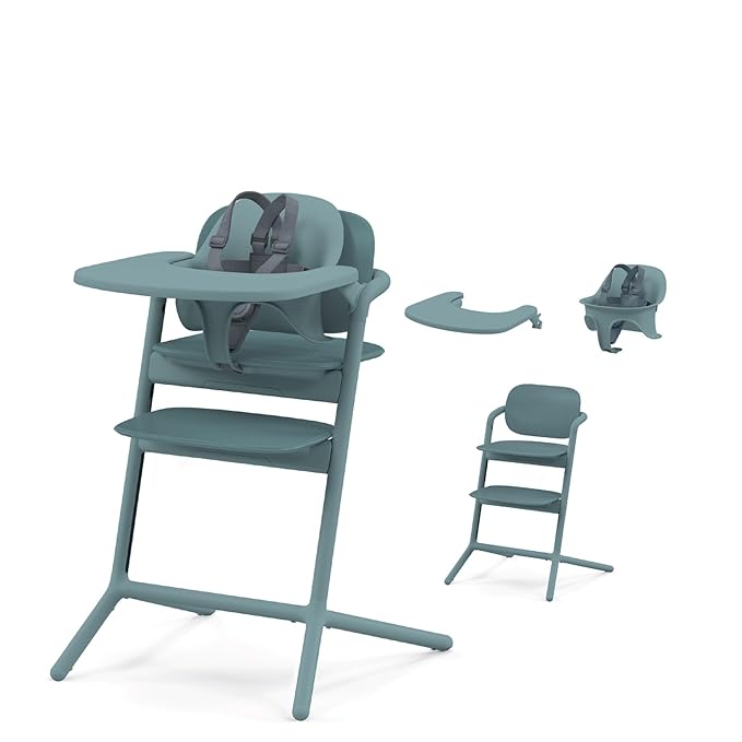 Cybex LEMO High Chair 3-in-1 Set with Baby Set + Snack Tray - Modern Design, One-Hand Depth & Height Adjustment & Anti-Tip Wheels - from 6 Months, Convertible to Adult Chair, Stone Blue