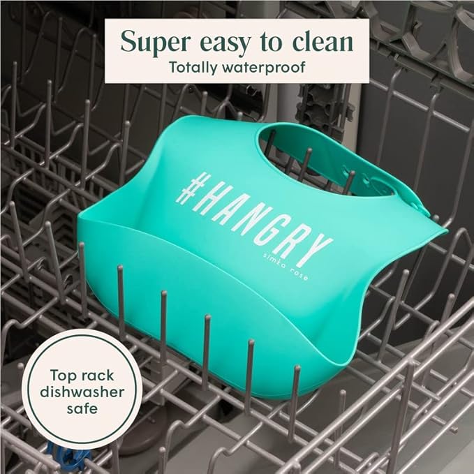 Simka Rose Silicone Baby Bibs with Food Catcher - Adjustable Soft Catch All Bib for Boys & Girls - High Chair Dining Table