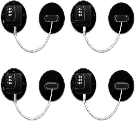 Heavy Duty Combination Refrigerator Lock (4 Pack) - Fridge Lock for Fridge, Cabinets, Drawers, Window and Cabinet Locks Baby Proofing, Strong Non-Marking Adhesive No Drilling (Black)