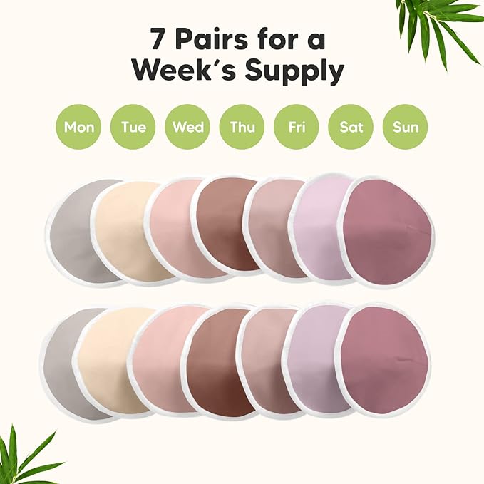 Organic Nursing Pads - 14 Washable Viscose Derived from Bamboo Breastfeeding Pads, Wash Bag, Reusable Breast Pads for Breastfeeding, Nipple Pads for Breastfeeding Essentials(Plum, XL 5.5")
