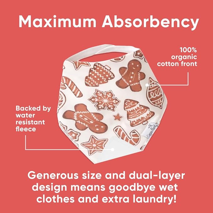 Copper Pearl 4 Pack Soft Cotton Baby Bibs for Drooling and Teething, Absorbent Drool Bibs for Baby Girl and Boy, Adjustable to Fit Newborns to Toddlers (Gingerbread)