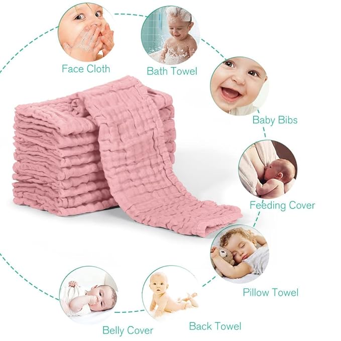 Yoofoss Muslin Burp Cloths for Baby 10 Pack 100% Cotton Baby Washcloths for Boys Girls Large 20''X10'' Super Soft and Absorbent Bean Paste