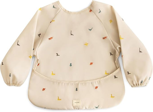 mushie Long Sleeve Baby Bib | Water Resistant Adjustable Fit for Ages 6-24 Months