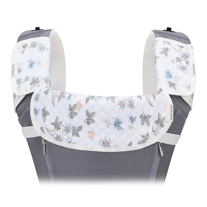 Bebamour Drool and Teething Reversible Cotton Pad For All Carry Positions Baby Carrier White Drool Bib For Boys & Girls(Flower)