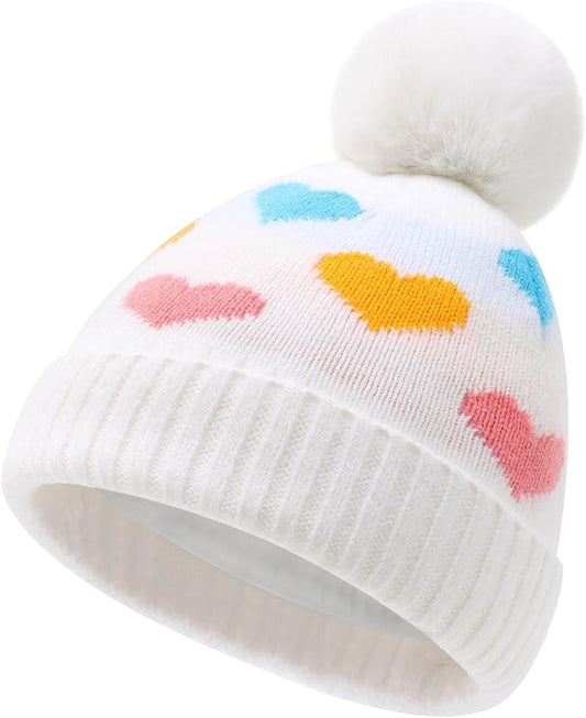 Girls Winter Hat Warm Toddler Beanie with Pom Pom Winter Hats for Baby and Kids